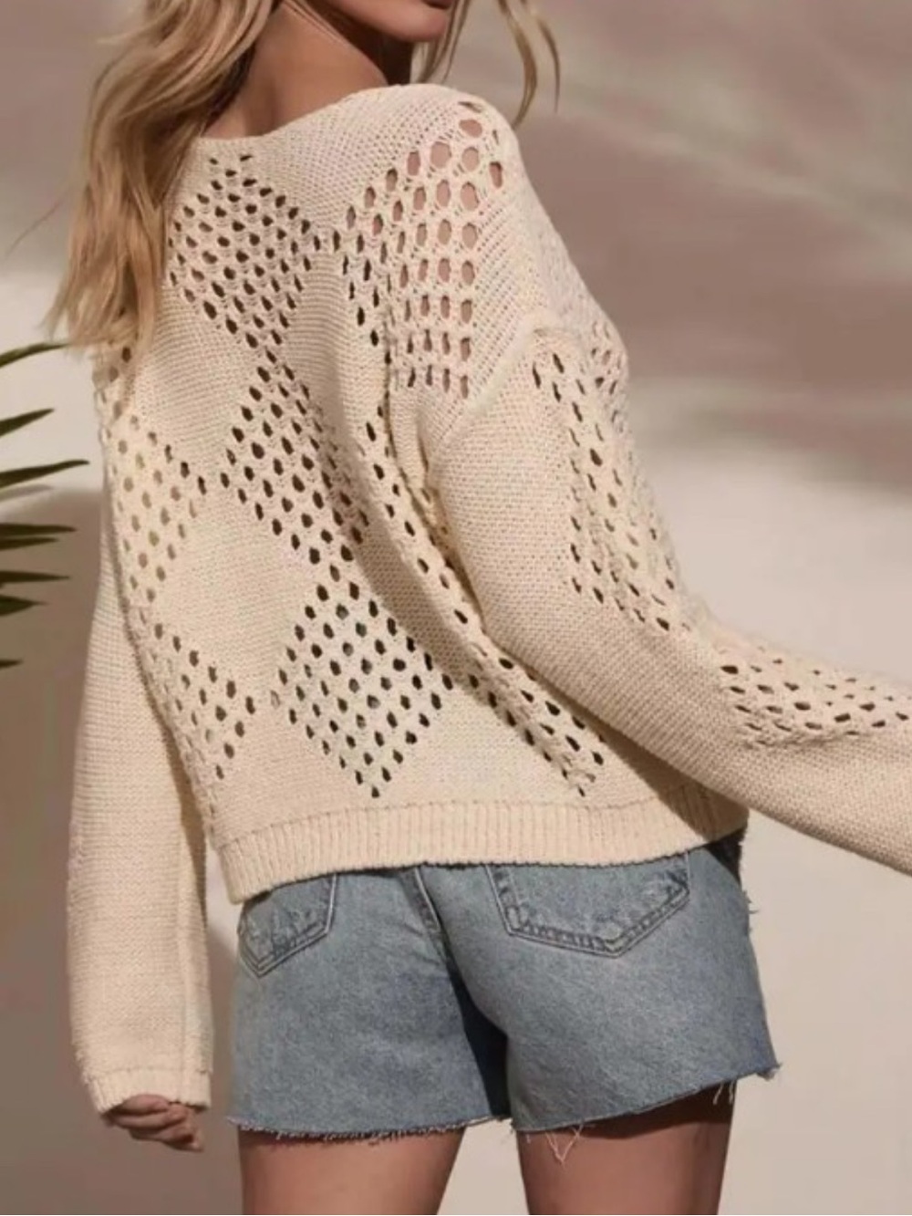 ShopEvelynne Cream Open-Knit Off-Shoulder Sweater - Picture 3 of 3